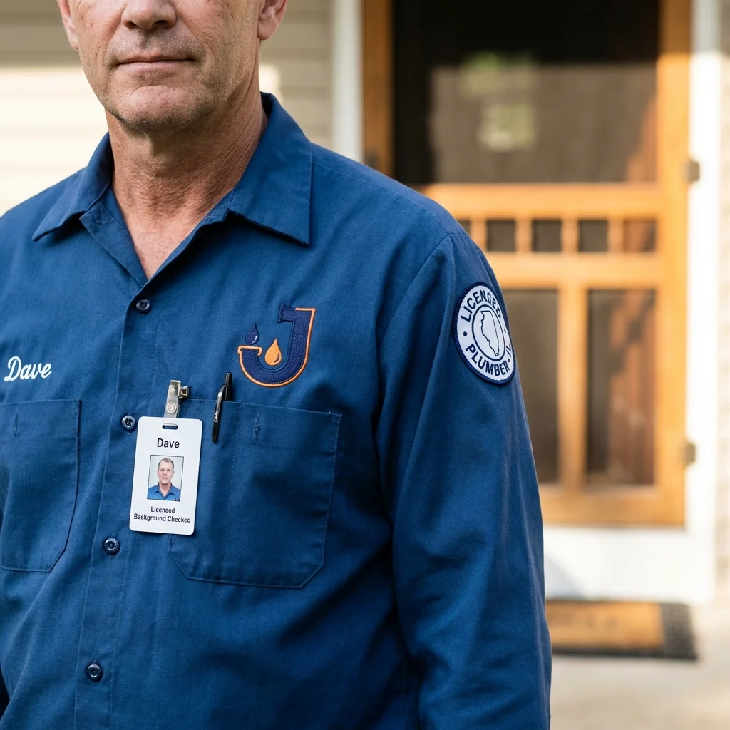 Licensed plumber showing ID badge in Calhoun, GA