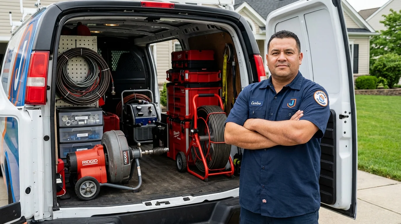 Professional drain cleaning equipment and Johns Plumbing LLC plumber in Calhoun