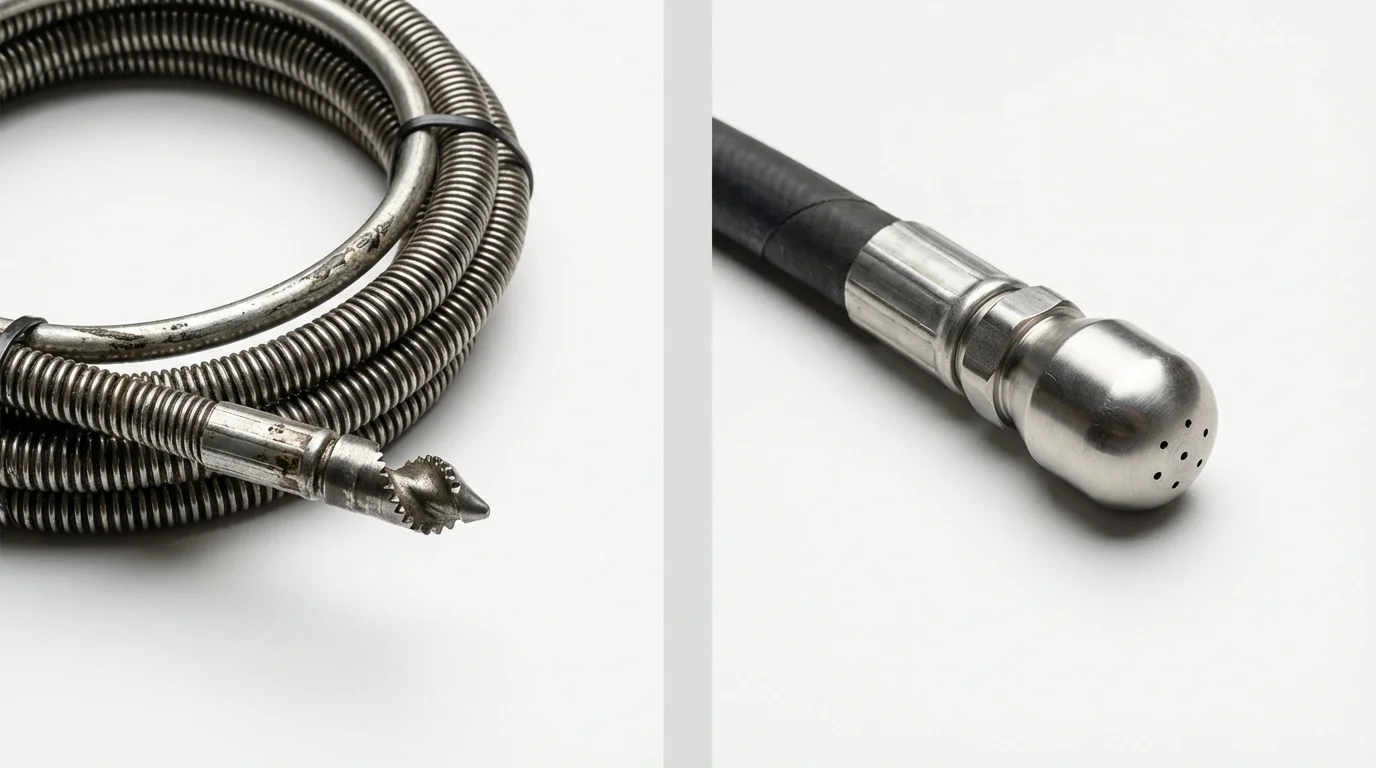 Drain snake cable and hydro jetting nozzle used for drain cleaning in Calhoun, GA